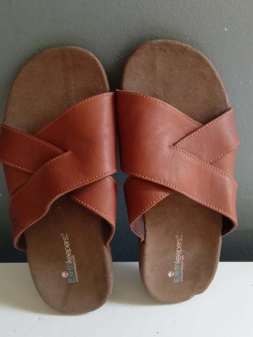 Timberland Earthkeepers Brown Leather Crisscross Slide Sandals Mens